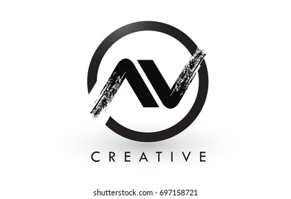 AV Brush Letter Logo Design with Black Circle. Creative Brushed Letters Icon Logo.