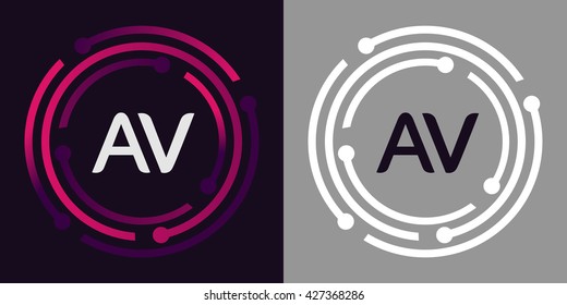 AV business logo icon design template elements in abstract background logo, design identity in circle, alphabet letter