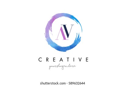 AV Circular Letter Brush Logo. Pink Brush with Splash Concept Design.