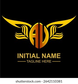 AV Golden Wing Emblem Logo with elegant gold wings, sleek and modern design. Ideal for branding, creative projects, luxury businesses, or artistic ventures.