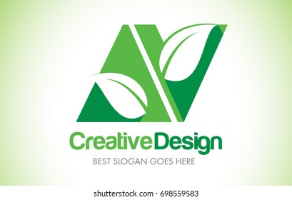 AV Green Leaf Letter Design Logo. Eco Bio Leaf Letters Icon Illustration Vetor Logo.