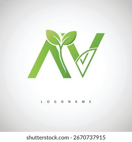 Logotipo de hoja verde AV - Monograma ecológico mínimo para la marca orgánica y el diseño sostenible de la identidad