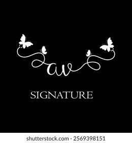 AV Handwritten initial letter, AV simple signature vector logo with butterfly shape variation, beauty, photography letter logo design. A V