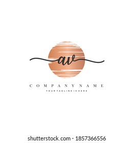 AV Initial handwriting logo vector. Hand lettering With Sunrise for designs.