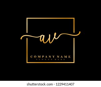 AV Initial handwriting square minimalist logo vector