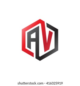 AV initial letters loop linked hexagon logo red black