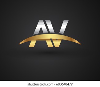 AV initial logo company name colored gold and silver swoosh design. vector logo for business and company identity.
