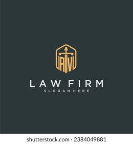 AV initial logo monogram with shield and sword style design for law firm