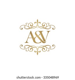 A&V Initial logo. Ornament ampersand monogram logo gold