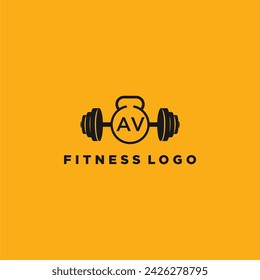 AV Initial Monogramm für Fitness oder Fitness-Logo mit kreativem Langhantel-Design