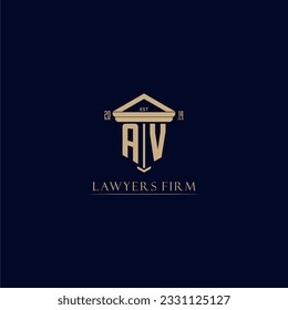 logotipo de la firma de abogados de monograma inicial AV con diseño de hitos