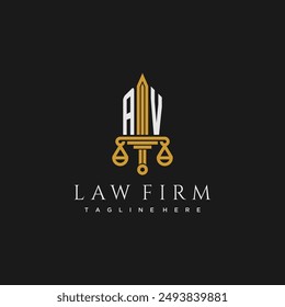 AV initial monogram for lawfirm logo with sword and scale