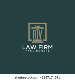 logotipo de monograma inicial AV para abogados con diseño de hitos en cuadrado creativo
