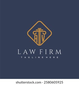 AV initial monogram logo for lawfirm with pillar in creative square design