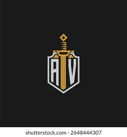 AV initial monogram for shield and sword style image