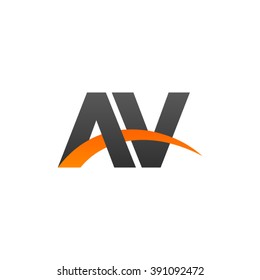 AV Initial Overlapping Swoosh Letter Logo Black Orange