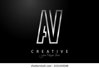 AV Letter Design Logo Concept with silver Colors. Letter AV Logotype Shiny Vector Illustration