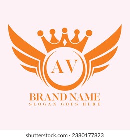 AV Letter Initial with Royal Luxury Logo and Wings Symbol. Wings design element, initial Letter logo Icon, Initial Logo Template design.