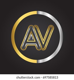 AV Letter logo in a circle. gold and silver colored. Vector design template elements for your business or company identity.