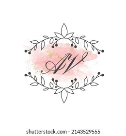 AV letters signature logo, Handwritten logo, AV, AV lettering, Letters AV, A and V logo with flower mandala, Brushstroke, wedding, fashion, floral and botanical