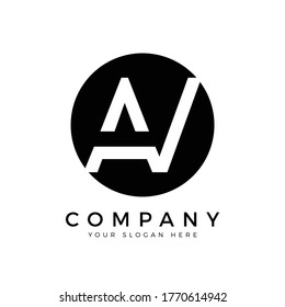 AV Logo Design Black Color Circle Typography Vector Template. Creative Linked Letter AV Logo Template
