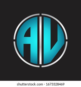 AV Logo initial with circle line cut design template on blue colors