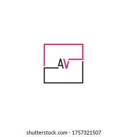 Diseño de letras con logotipo AV en color negro y rosa 