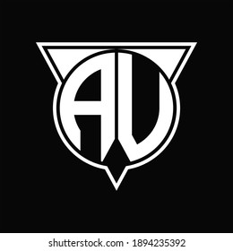 AV Logo monogram with circle shape and half triangle rounded on black background