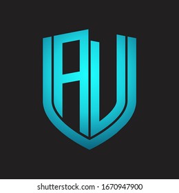 AV-Logo-Monogramm mit Emblem-Schild-Design einzeln auf schwarzem Hintergrund