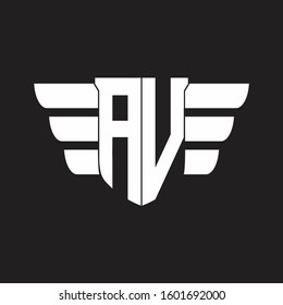 AV Logo monogram with emblem and wings element design template