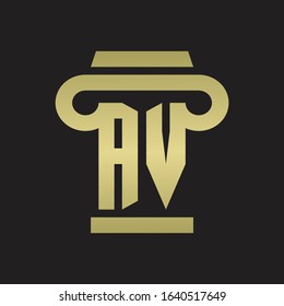 AV Logo monogram with pillar style design template with gold colors