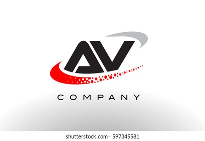 AV Modern Letter Logo Design with Creative Red Dotted Swoosh Vector 