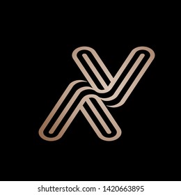 AV monogram.VA letters.Typographic logo with letter a and letter v.Lettering icon in gold metallic color isolated on dark background.Uppercase alphabet initials.Intertwined lines.Modern, geometric.