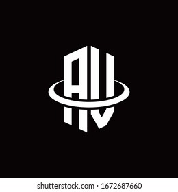 AV monogram logo in a hexagon style and surrounded by a ring