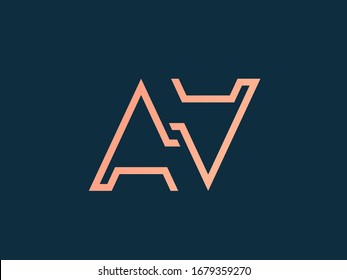 AV monogram logo. Letter a and letter v typographic icon.Geometric lines lettering sign.Alphabet initials isolated on dark fund.Modern,corporate,web,tech style characters for company branding.