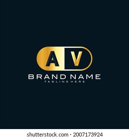 AV monogram logo with oval golden metal shape. premium 3D letters gold design. Logo can be used for business, jewelry shop, clothes, luxury goods. vector illustration template