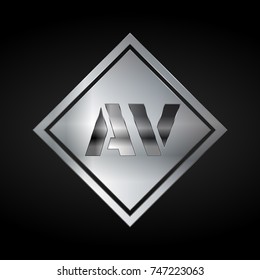 AV Monogram, Silver Logo, Metal Logo, Luxury, Elegant, Abstract, square