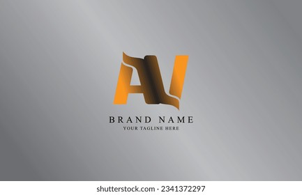 AV orange black gradient warm color brand company minimal vector logo design with gray gradient background template.