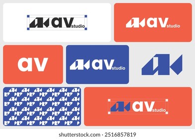 design do logotipo da marca av studio. Um estúdio de produção audiovisual dinâmico que oferece serviços de primeira linha em produção de filmes, design de som e pós-produção. 