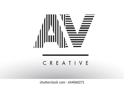 AV A V Black and White Letter Logo Design with Vertical and Horizontal Lines.