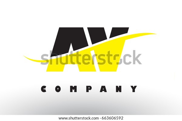 AV A V  Black and Yellow Letter Logo with White\
Swoosh and Curved Lines.