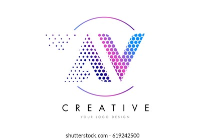 AV A V Pink Magenta Dotted Bubble Letter Logo Design. Dots Lettering Vector Illustration