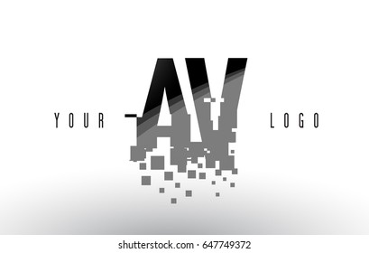 AV A V Pixel Letter Logo with Digital Shattered Black Squares. Creative Letters Vector Illustration.