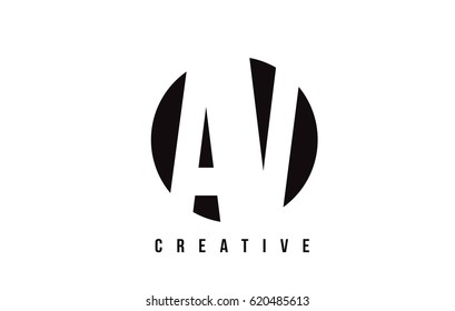 AV A V White Letter Logo Design with Circle Background Vector Illustration Template.