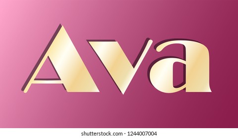 Ava. Gold shining name isolated on pink background. Happy birthday and Angel Day concept. Vector illustration