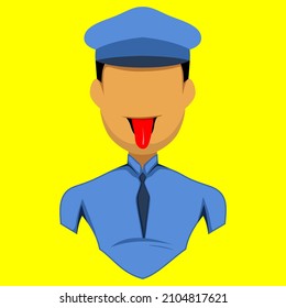 Ava Icon Blue Clothes Officer with Blue Cap Isolated on Blank Background