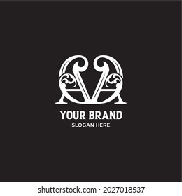 AVA logo ornament. AVA initials premium white color black background