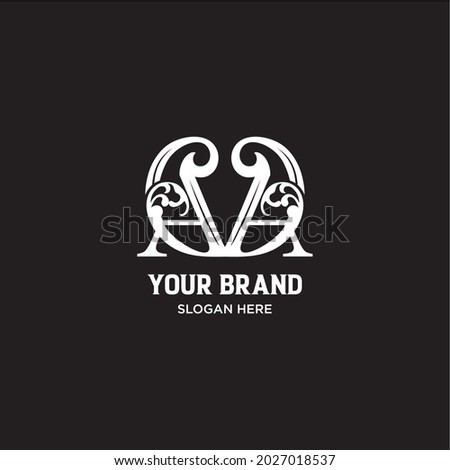 AVA logo ornament. AVA initials premium white color black background