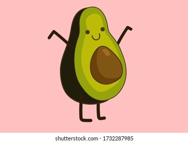 Avacado Character . Fruit and Vegetable Cute and Simple Icon Vector