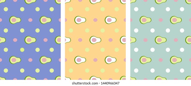Avacado seamless pattern. Blue, yellow and sea background.